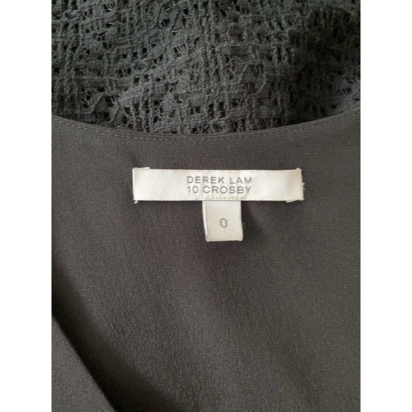 Derek Lam 10 Crosby Lace Back Silk Tank Top V Neck Black Sleeveless 0 XS - Picture 6 of 6